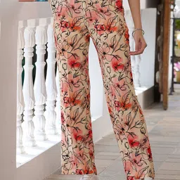BAESD Women Floral Printed Smart Straight Fit Trousers-image-96