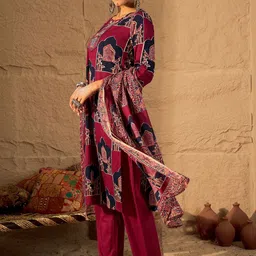 Indo Era Women Ethnic Motifs Printed Regular Sequinned Pure Cotton Kurta with Trousers & With Dupatta image 2