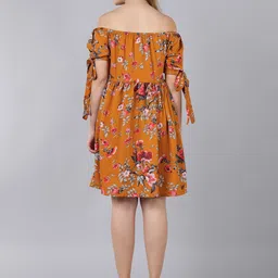 MJ LIFE STYLE Women Floral Print Off-Shoulder Flared Sleeve Fit & Flare Dress image 3