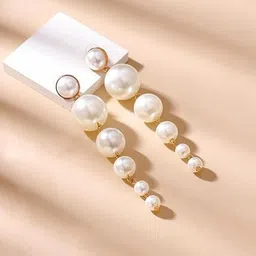 Brijsun Gold-Plated Pearl Stone Studded Contemporary Drop Earrings-picture-34