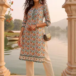 SZN Women Floral Printed Daily Cotton Straight Kurta-image-25