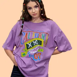 Metronaut Women Pack of 2 Graphic Printed Round Neck Cotton Oversized T-shirts image 3