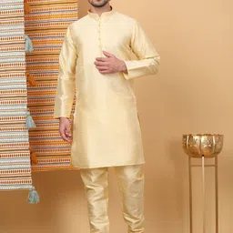 KRAFT INDIA LUXE Mandarin Collar Straight Kurta with Churidar & Printed Nehru Jacket image 5