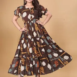 Zanies Women Georgette Abstract Printed Tie Ups Tiered Fit & Flare Maxi Dress image 5