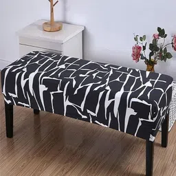 HOUSE OF QUIRK Black & White Stretchable Washable Elastic Slipcover Bench Cover-image-33