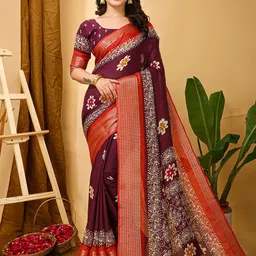 HERE&NOW Floral Zari Silk Cotton Banarasi Saree-picture-26