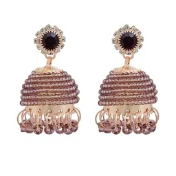 Gold Plated Purple Crystal beaded Stylish Jhumki Women earrings Stylish-image-37