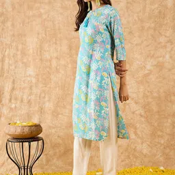 Indo Era Floral Printed Straight Kurta with Trousers image 4
