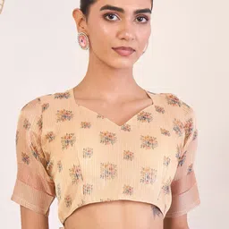 House of Pataudi Floral Printed Chanderi Saree with Unstitched Blouse image 3