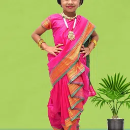 Mom and Me Kids-Girls Pink Sarees-image-78