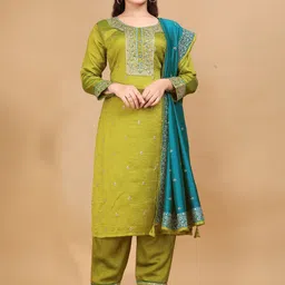 ALTEROUTFIT Women Ethnic Motifs Embroidered Regular Thread Work Kurta with Salwar & With Dupatta image 5