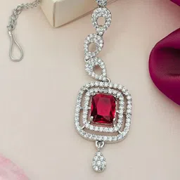 ABDESIGNS Silver-Plated American Diamond Studded Maang Tikka image 2