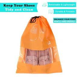 Kuber Industries Orange and Beige 6 Pieces Printed Shoe Cover Bags image 2