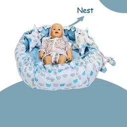 Fareto Infants Blue & White Printed Cotton Baby Bed Set image 3