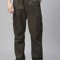 PRONK Men Loose Fit Low-Rise Cargos Trousers-image-11