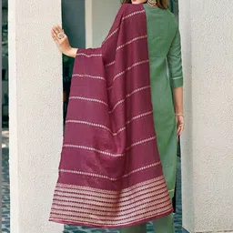 SANISA Women Ethnic Motifs Embroidered Regular Thread Work Kurta with Trousers & With Dupatta image 3