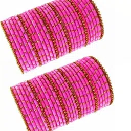 zsp Set Of 60 Pink Glass Artificial Stones & Beads Bangles-picture-27