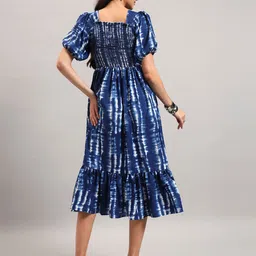 Femvy Tie & Dye Dyed Square Neck Puff Sleeves Tiered Fit & Flare Midi Dress image 4