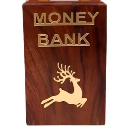 EXIM DECOR Brown Traditional Sheesham Wooden Carving With Key Piggy Bank-image-83
