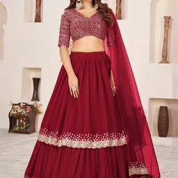 FABPIXEL Embroidered Sequinned Semi-Stitched Lehenga & Unstitched Blouse With Dupatta image 1