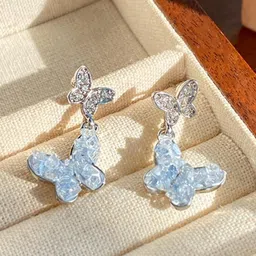 AKISON JEWELS Women Silver-Toned Double Butterfly Earrings-image-78
