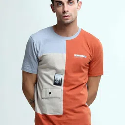 Estilocus Men Colourblocked Round Neck Cotton T-shirt-picture-30