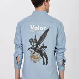 Eszett Graphic Printed Spread Collar Denim Long Sleeves Shirt-picture-35