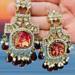 OPUS GEMS Artificial Stones Studded & Beaded Contemporary Drop Earrings image 4