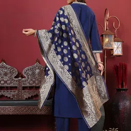 KSUT Navy Blue Silk Crepe Kurta Sets image 2