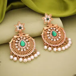 Anouk Gold-Plated Artificial Stones And Beads Beaded Contemporary Shaped Drop Earrings-picture-11