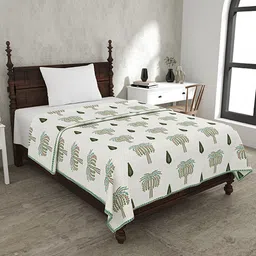 BELLA CASA Green & Off White Ethnic Motifs AC Room 110 GSM Single Bed Dohar-image-42