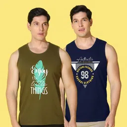 WOOSTRO Men Pack of 2 Typography Printed Round Neck Cotton Slim Fit Sports T-shirts image 4