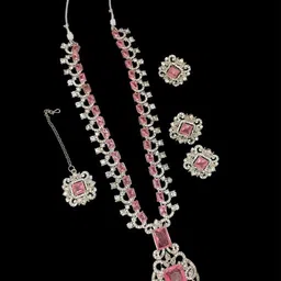 Gyaan Jewels Silver-Plated Stone-Studded Jewellery Set image 1
