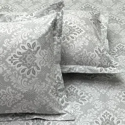 Pure Decor Grey & White Ethnic Motifs 300 TC King Bedsheet with 2 Pillow Covers image 2