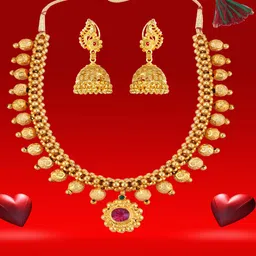 Heer Collection Gold Plated Artificial Stones Studded Thushi Choker Necklace With Jhumkas-picture-11