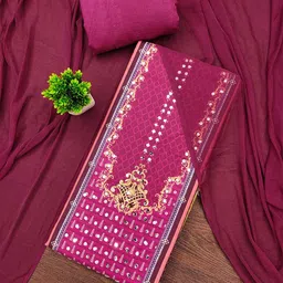 MANVAA Paisley Printed Mirror Work Unstitched Dress Material image 2