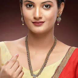 KARATCART Gold-Plated Artificial Stones Studded Laxmi Mata Rani Temple Jewellery Set image 1