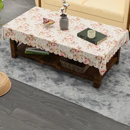 Kuber Industries Cream-Coloured 2 Pieces Floral 6-Seater Jute Table Cover & Dining Table image 2