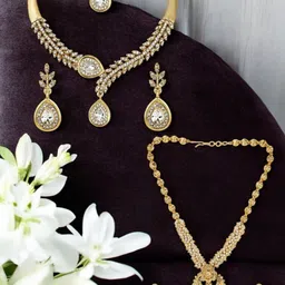ANIKAS CREATION Set Of 2 Pearls & Cubic Zirconia Stone Studded Jewellery Set-picture-32