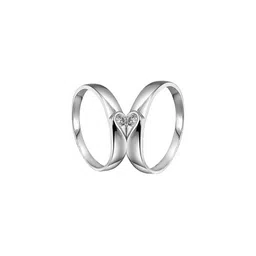 J.S ENTERPRISES Unisex Set Of 2 Stainless Steel Stones Studded Half Heart Finger Rings-picture-19