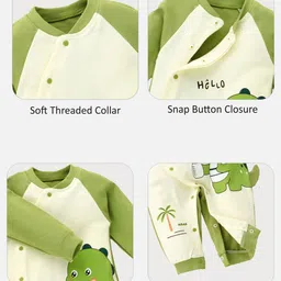 Little Surprise Box LLP Infants Baby Bottle Dino Print Full Sleeves Jumpsuit Style Rompers image 2