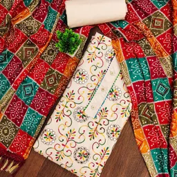 BlissFlair Floral Embroidered Mirror Work Pure Cotton Unstitched Dress Material-picture-32