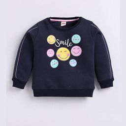 Hopscotch Girls Navy Blue Cotton Smiley Emoji Printed Sweatshirt-picture-15