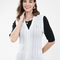 Monte Carlo Women Cable Knit V-Neck Ribbed Cardigan Sweater-image-87