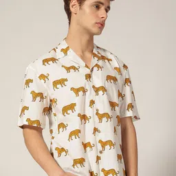 DENNISON Comfort Animal Printed Cuban Collar Short Sleeves Cotton Shirt image 4