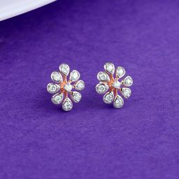 GIVA Women 14 Kt Rose Gold Twinkling Petals Diamond Earrings-picture-24