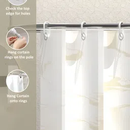 Aura 6-Pcs White & Beige Marble Printed Waterproof ShowerCurtainWithHooks image 2