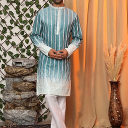 Pro-Ethic STYLE DEVELOPER Striped Embroidered Thread Work Pure Cotton Kurta With Pant set-picture-37