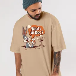 FLYIND VOGUE OUTFIT Men Bugs Bunny Bio Finish Graphic Printed Cotton Oversized T-shirt image 5