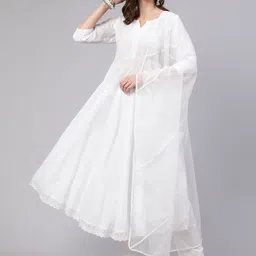 V.S.Creation Pure Cotton Notch Neck Anarkali Kurta with Trousers And Dupatta-image-77